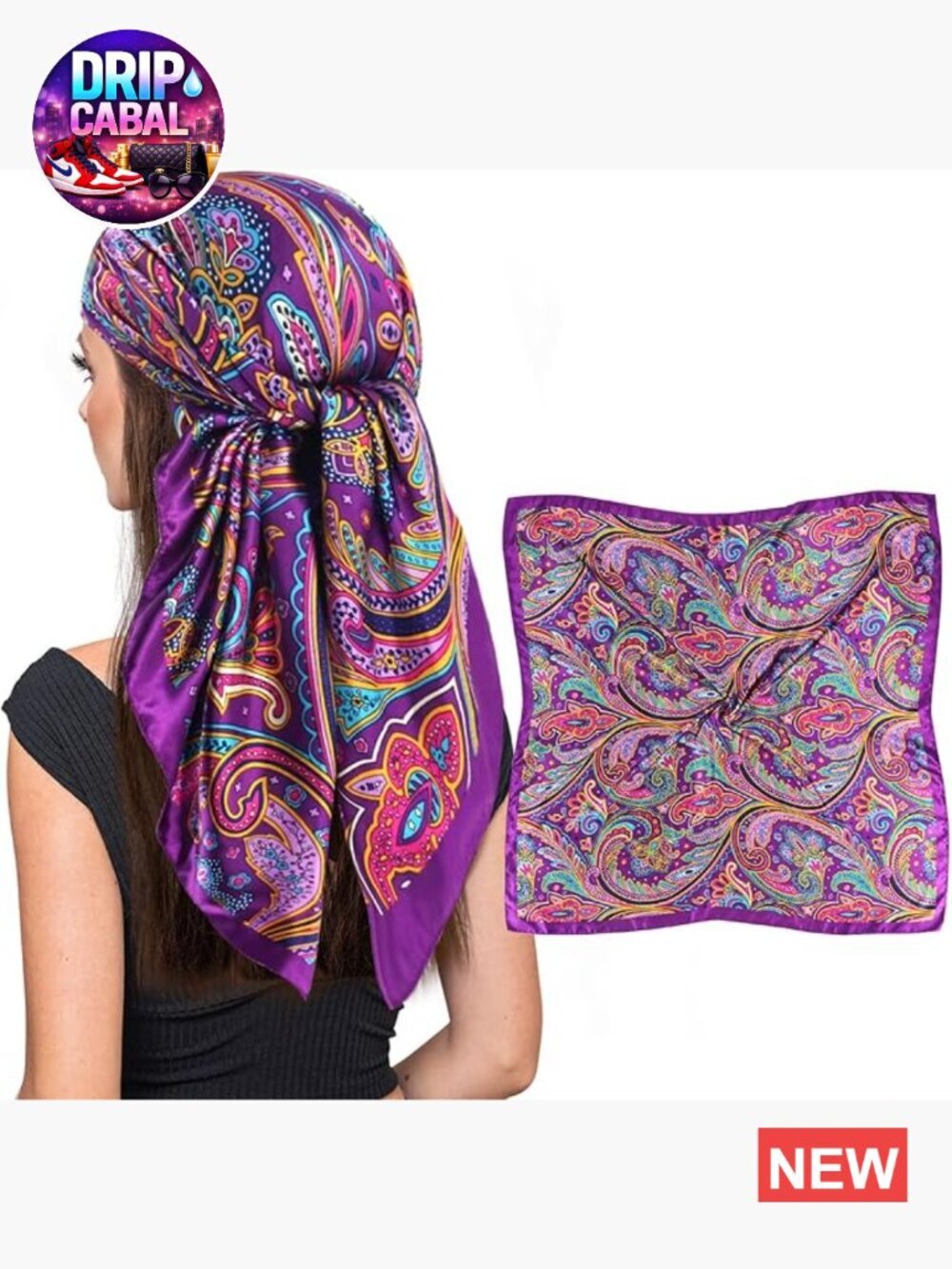 35" Square Silk Like Head Scarf - Fashion Hair Wrap for Sleeping
